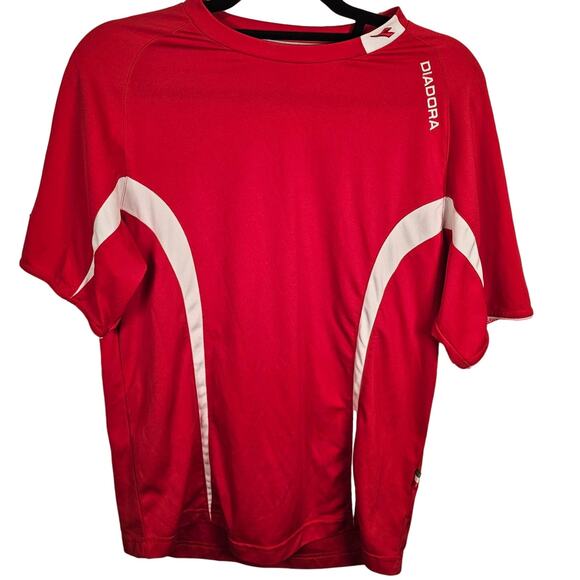 Diadora Men’s Athletic Sports Crewneck T-Shirt White Size Small Red Italy EUC - Picture 1 of 7